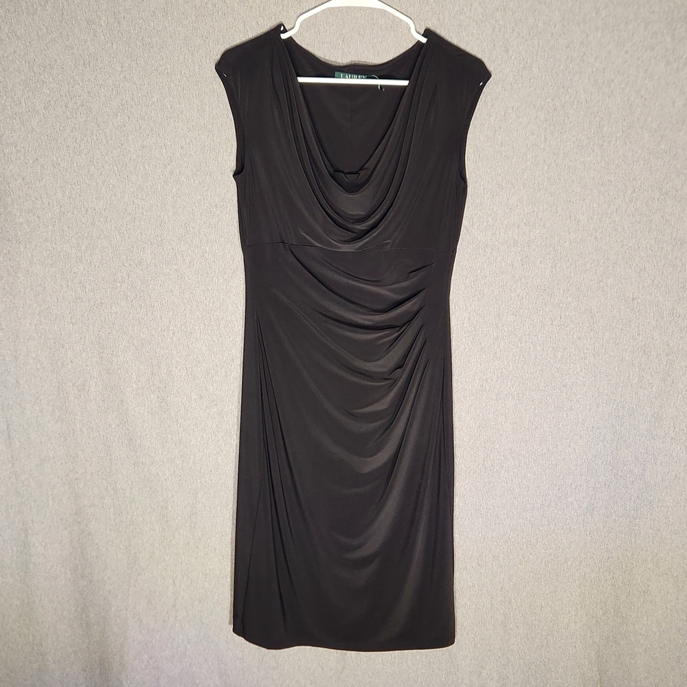 Ralph Lauren Black Draped Midi Dress